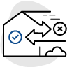 an icon of a house with arrows over top representing changes