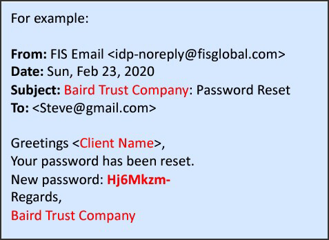 Screenshot of an example email for the portal