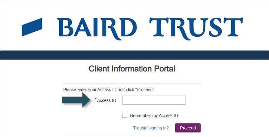 Screenshot of Client Information Portal login page