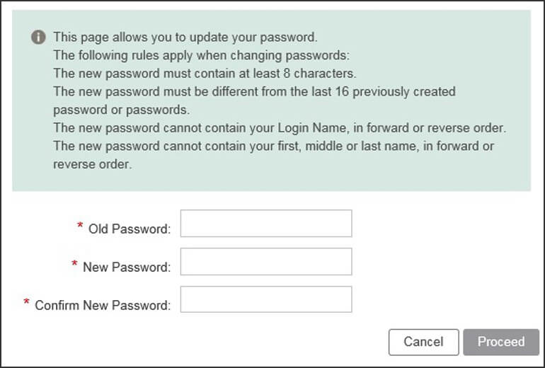 Screenshot of the password change page with fields for old password, new password, and confirm new password